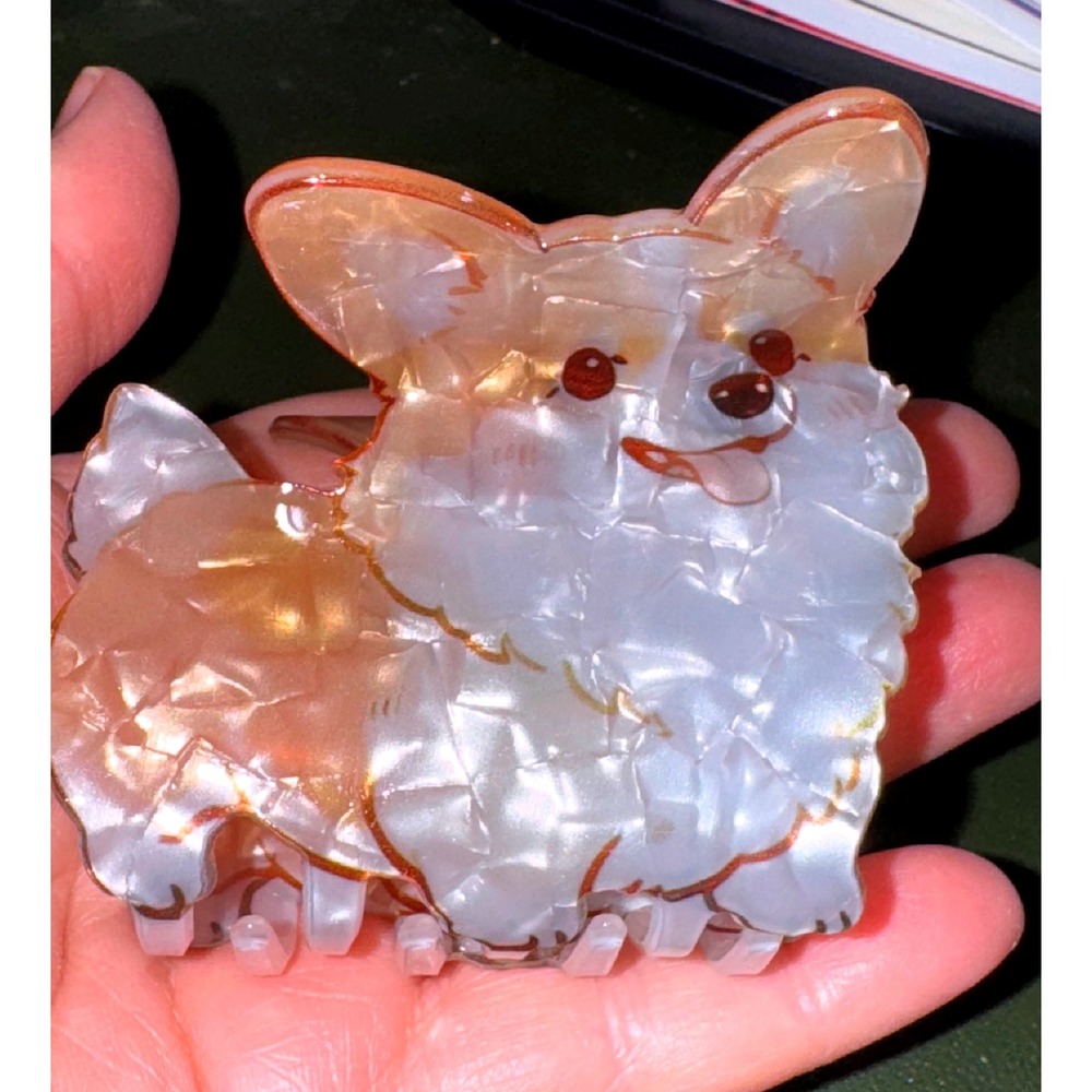 Corgi Hair‎ Claw Clip Dog Lover Gift Gold Beige Acetate Adorable New